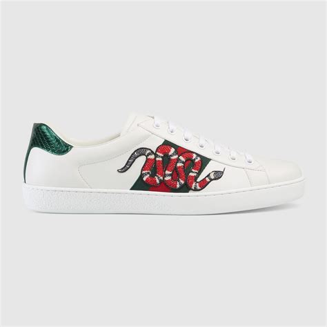 gucci ace leather low-top sneaker snake on side|Gucci ace embroidered sneakers.